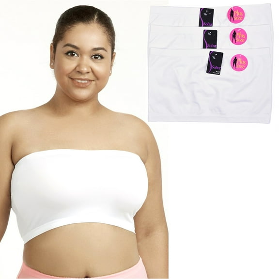 3 Pc Womens Plus Size Tube Top Bra Strapless Bandeau One Size Fits Most White