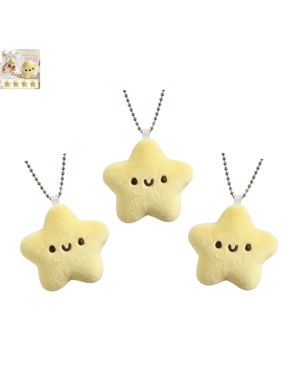 3 Pc Yellow Plush Star Keychain, Cute Smile Face Doll Backpack Pendant, Soft Fluffy Star Hanging Charm, Thoughtful Ornament Present for Students Friends Couples & Significant Others