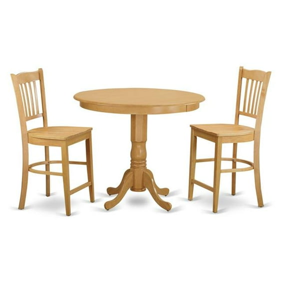 East West Furniture TRGR3-OAK-W Pub Table & 2 Dinette Chairs, Oak