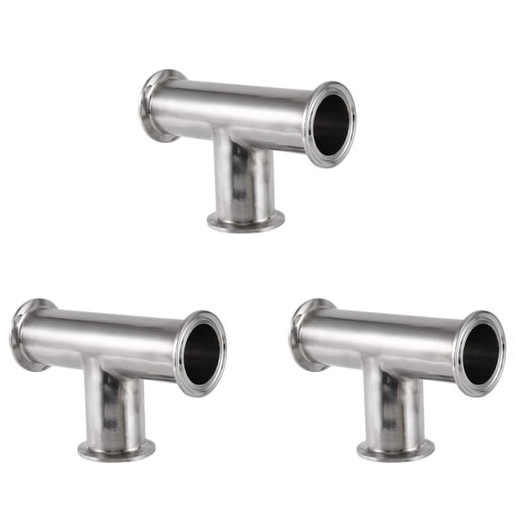 3 Pcs 1.5Inch 38mm Sanitary Clamp 3 Way Tee 304 Stainless Steel Sanitary Ferrule Tee Connector Pipe Fitting