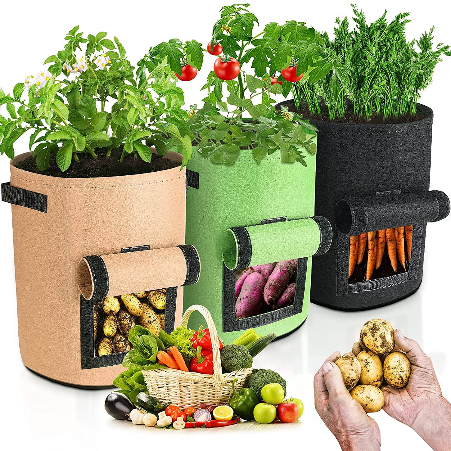 3 Pcs 10 Gallon Grow Bag, Thickened Nonwoven Potato Planter Pot with