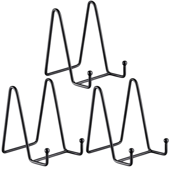 3 Pcs 10-Inch Black Iron Display Stand Set, N-Shaped Picture Frame Stand, Heavy Duty Plate Stand Easel, 5.5 mm Thick Wire, Four-Point Support Design for Photo, Cookbook, Tablet