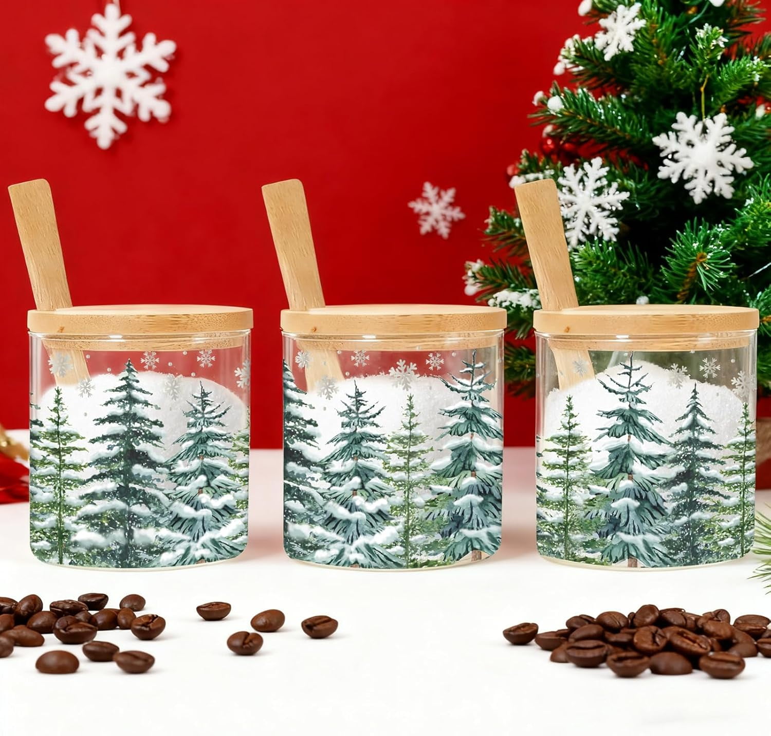 3 Pcs 10 oz Christmas Glass Jars with Lids and Spoons Hot Cocoa Bar ...