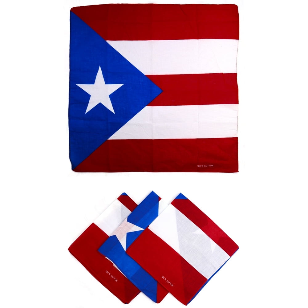 3 Pcs 100% Cotton Bandana Novelty Handkerchiefs Multipurpose Flag Bandanas (Puerto Rico)