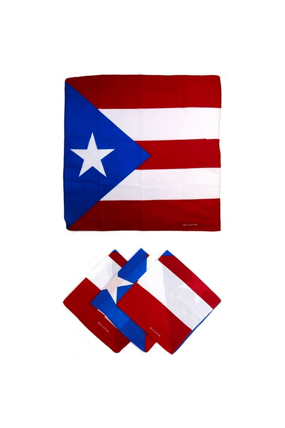 3 Pcs 100% Cotton Bandana Novelty Handkerchiefs Multipurpose Flag Bandanas (Puerto Rico)