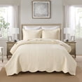 thumbnail image 1 of 3 Pcs 100% Cotton Embroidered Bedspread Set, King/Queen Floral Stitching with Decorative Scalloped Edges, Lightweight All Season Comforter, 1 of 11