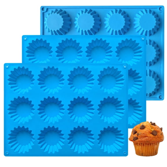 3 Pcs 12-Cavity Silicone Muffin Cup Cake Molds, Non-Stick Baking Pans for Cupcakes, Puddings, & Brownies, Reusable Oven Freezer Microwave Dishwasher Safe Bakeware Set