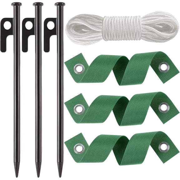 3 Pcs 12 Inch Heavy Duty Steel Tree Stake Kits, Tree Stakes and Supports for Young Trees Against Bad Weather Leaning Tree Anchor Straightening Kit, Bonus Tree Straps & Rope for Anchoring