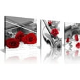thumbnail image 1 of 3 Pcs 12X12inches Canvas Print Violin and Red Rose in Black and White Modern Giclee Stretched and Framed Artwork for Home Decor Music Pictures Prints On Canvas for Wall, 1 of 6