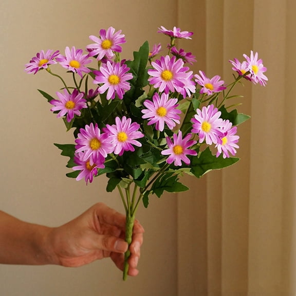 3 Pcs 13 Inch Artificial Marigold Flowers Bouquet Handcrafted Silk Daisy Stems with Bendable Wire-purple-