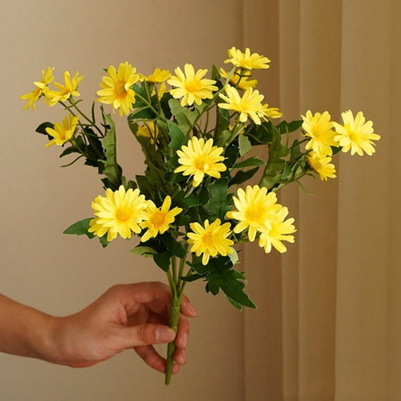 3 Pcs 13 Inch Artificial Marigold Flowers Bouquet Handcrafted Silk Daisy Stems with Bendable Wire-yellow-
