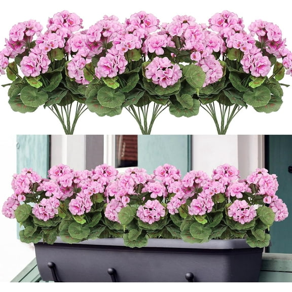 3 Pcs 14'' Artificial Geranium Silk Flower Outdoor UV Resistant Garden Plants Bush Faux Flowers for Home Wedding Kitchen Table Centerpieces Decor(Purple Pink)