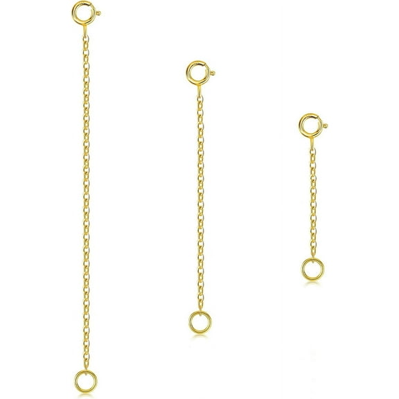 3 Pcs 14k Gold Plated 925 Sterling Silver Necklace Extender Chain Extension Necklace Bracelet Anklet Extender for Jewelry Making (Gold)