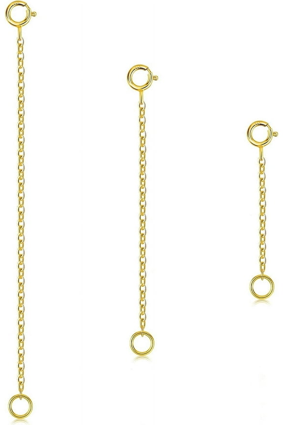 3 Pcs 14k Gold Plated 925 Sterling Silver Necklace Extender Chain Extension Necklace Bracelet Anklet Extender for Jewelry Making (Gold)