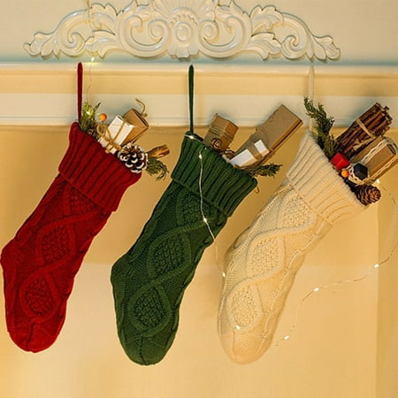 3 Pcs 18.11'' Christmas Stockings, Personalized Cozy Cable Knit Hanging Stocking Christmas Gift Bag for Indoor Christmas Decor, Available in 3 Colors (Green, White, Red)