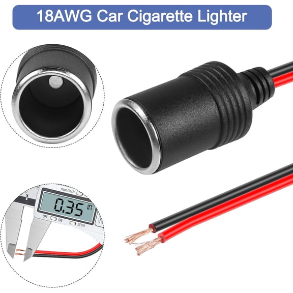 3 Pcs 18AWG Female Car Cigarette Lighter Socket with Bare Wire Open End Cable,1FT 12/24V Car Charger Power Cigarette Lighter Female Socket Replacement Cable for Equipment Within 120W