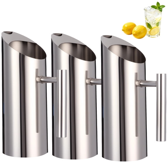 3 Pcs 1L Stainless Steel Water Pitcher Set with Handle, Large Capacity Iced Tea Jug for Coffee Juice Beer, Beveled Mouth Bar Mixing Jug for Home Kitchen Restaurant