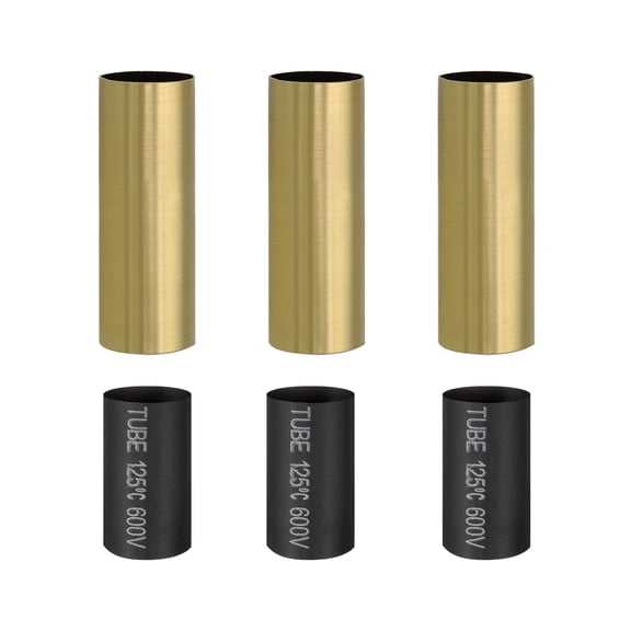 3 Pcs 2.6" Tall Candle Covers Sleeves, 3 Pcs Metal E12 Chandelier Socket Sleeves with Insulation Heat Shrinkable Flame Retardant Bulb Light Base Holder for Lamps, Imitation Copper