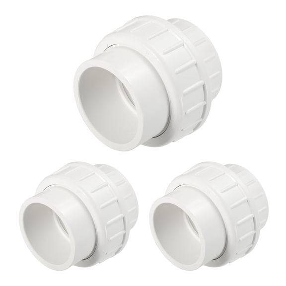 3 Pcs 2" PVC Union Pipe Fitting, Schedule 40 Furniture Grade Slip Union Coupling Fitting with EPDM O-Ring for Plumbing Systems Irrigation Projects, Socket x Socket White