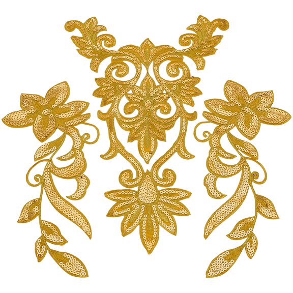 3 Pcs 2 Styles Gold Floral Embroidered Iron on/Sew on Patch Polyester Ethnic Style Retro Boho Embroidered Golden Floral Appliques