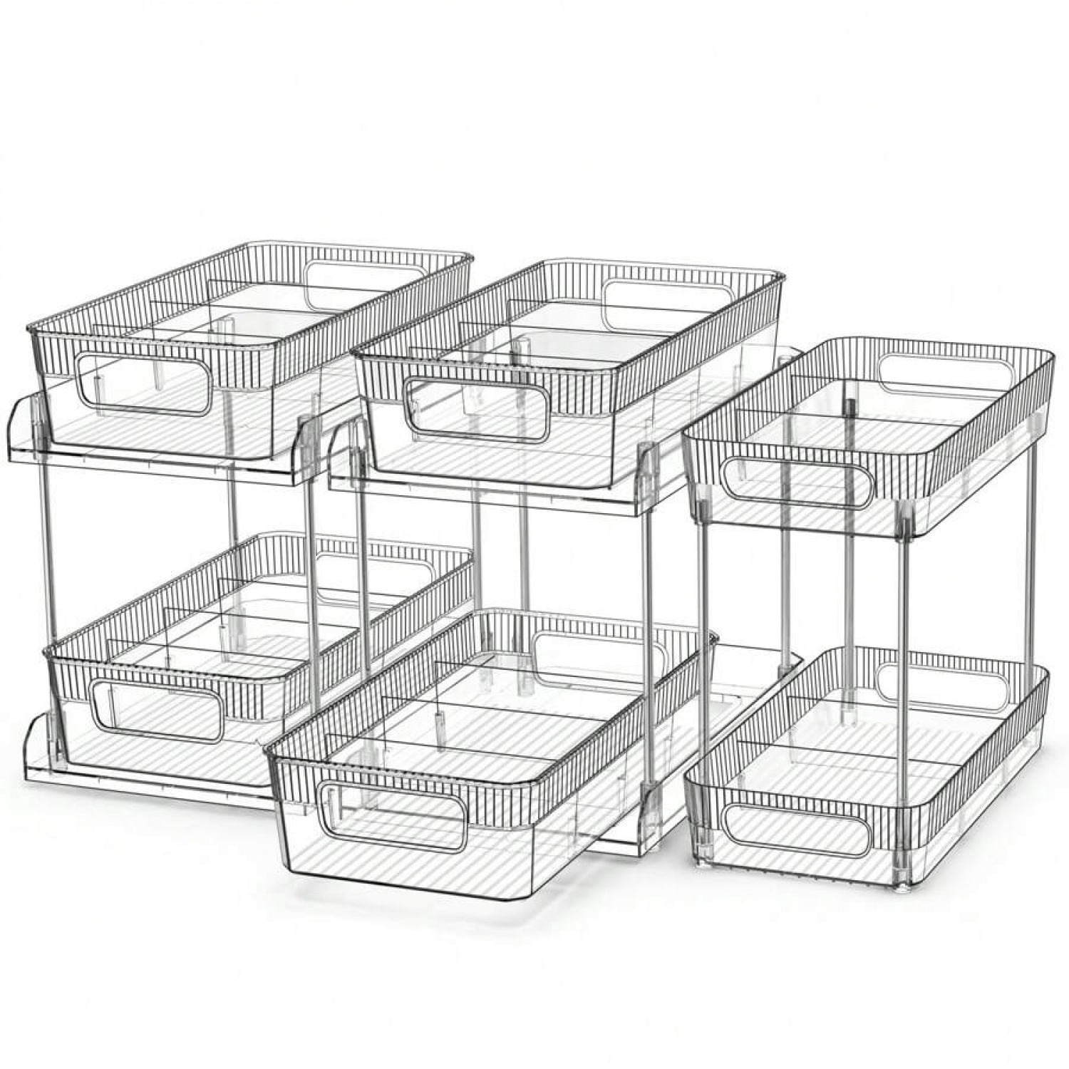 3 Pcs 2 Tier Bathroom Organizer With Dividers, Clear Under Sink Organizers Storage Slide Out Bathroom Vanity Counter Storage Container For Kitchen Pantry Cabinet Closet, Medicine Organizer