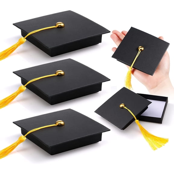 3 Pcs 2026 Mini Graduation Cap Gift Box 2.95x2.95 Inch Black Cardboard Grad Party Favor Box Gift for High School College Graduates Cash Checks Small Jewelry