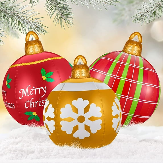 3 Pcs 23.6 Inch Giant Christmas PVC Inflatable Decorated Ball Blow up Inflatable Christmas Yard Decorations Outdoor Large Xmas Ornaments Balls for Outside Lawn Yard Holiday Pool Decoration(Null)