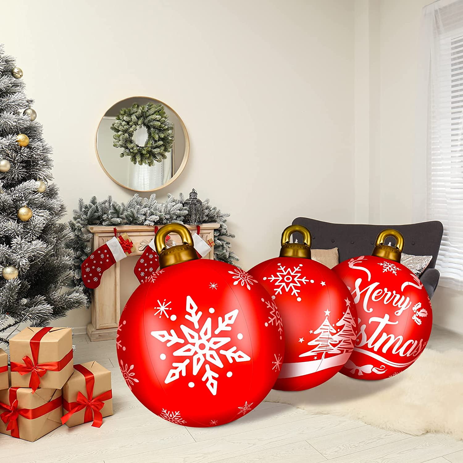 3 Pcs 24 Inch Giant Inflatable Christmas Ball PVC Inflatable Decorated Ball Large Holiday
