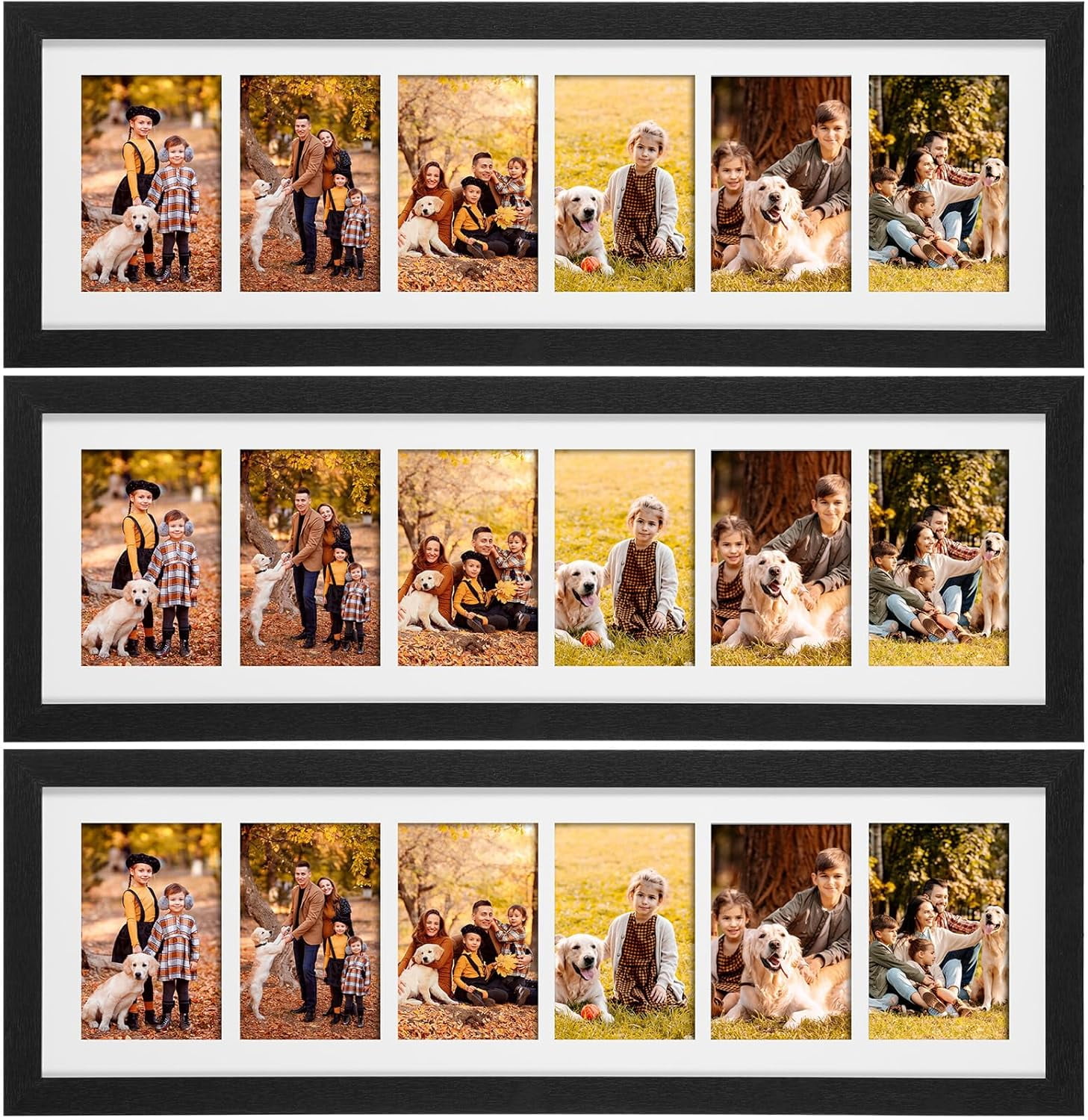3 Pcs 28.4 x 9.5 Inch Black Collage Picture Frames Wall Hanging Long ...