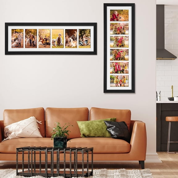 3 Pcs 28x9 inch Picture Frame Display 6 opening 4X6 Picture Frame Collage Multiple with Mat Wall Tabletop Decor Wood Grain