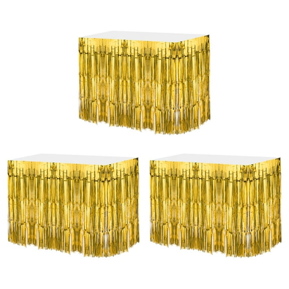 3 Pcs 29x108 Inch Gold Metallic Foil Fringe Tinsel Table Skirts