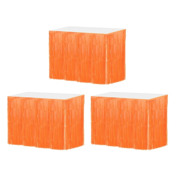 Uxcell 3Pcs 29x108" Light Orange Metallic Foil Fringe Tinsel Table Skirts