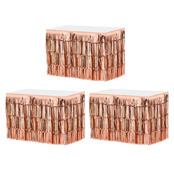 Uxcell 3Pcs 29x108" Rose Gold Metallic Foil Fringe Tinsel Table Skirts
