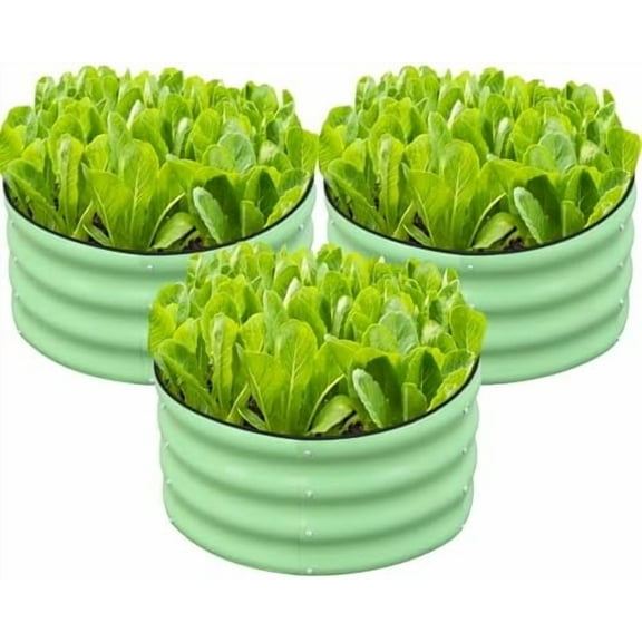 3 Pcs 2x2x1ft Round Galvanized Raised Garden Bed Kit Outdoor, Metal Planter Box for Planting Plants Vegetables, Green