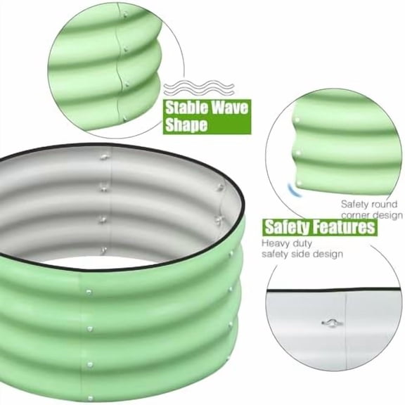 3 Pcs 2x2x1ft Round Galvanized Raised Garden Bed Kit Outdoor, Metal Planter Box for Planting Plants Vegetables, Green