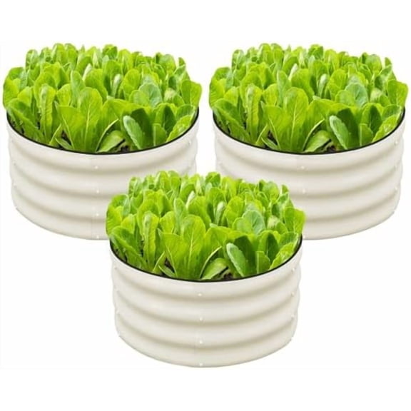 3 Pcs 2x2x1ft Round Galvanized Raised Garden Bed Kit Outdoor, Metal Planter Box for Planting Plants Vegetables, White