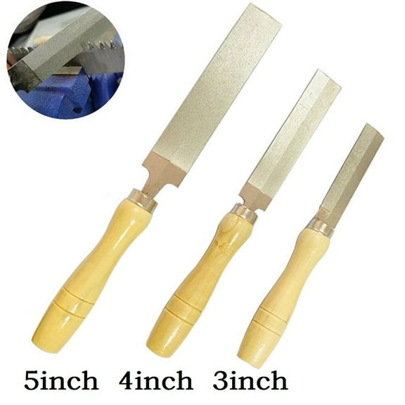 3 Pcs 3/4/5inch Diamond File Knife W/ Wooden Handle Carbon Steel Saw For Diamond Wood Metal Carving Grinding Hand Manual Tools