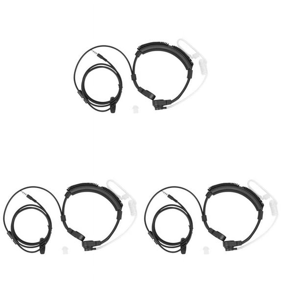 3 Pcs 3.5mm Adjustable Throat Mic Earphone Microphone Covert Acoustic Tube Earpiece Headset with Finger PTT for Phone