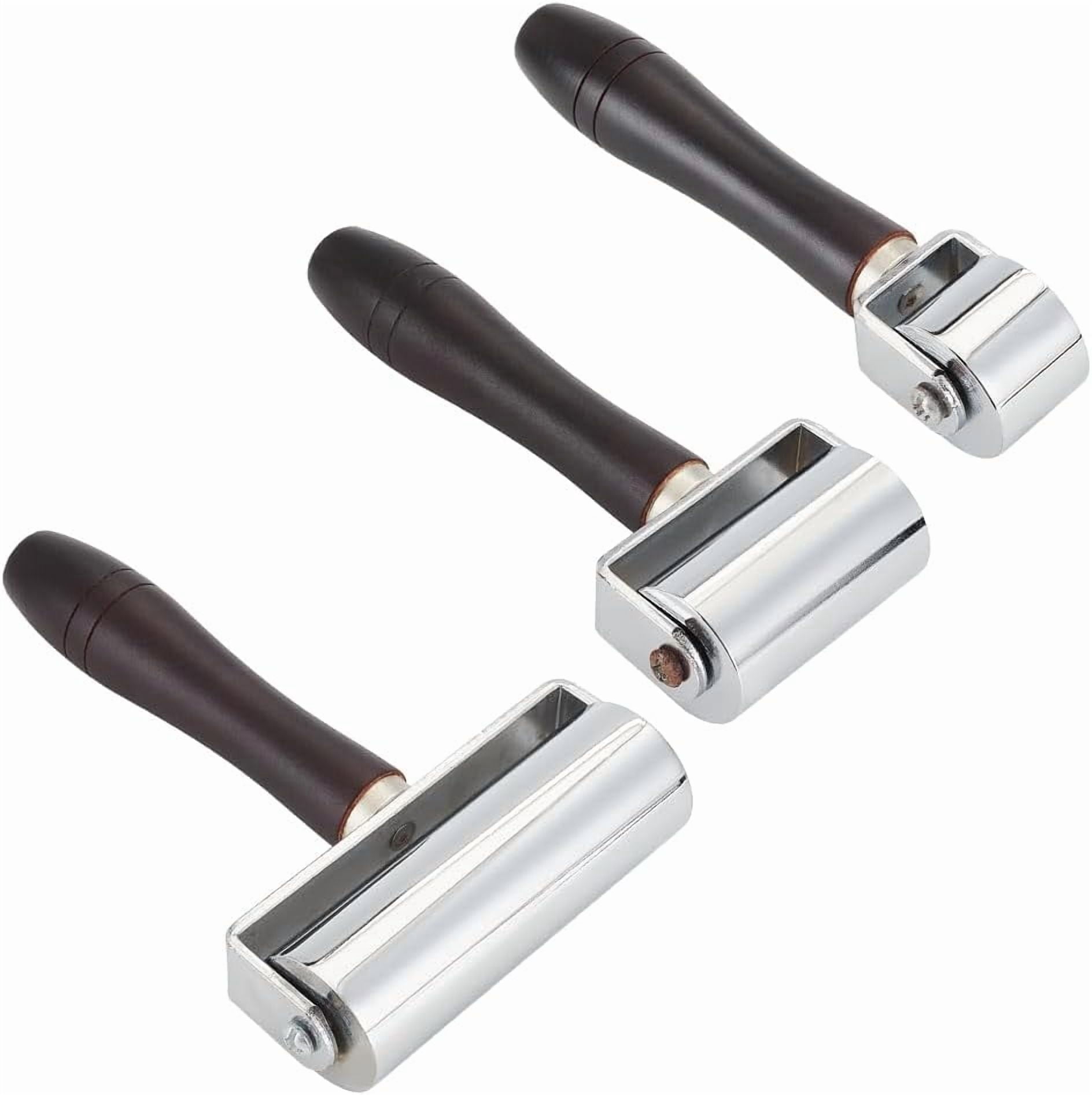3 Pcs 3.9/2.4/1.1 Inch Leather Press Edge Roller Wooden Handle Leather Roller Leather Glue Laminating Roller Heavy Duty Leather Press Seam Roller Assortment Kit for Leather Craft DIY Silver DIY