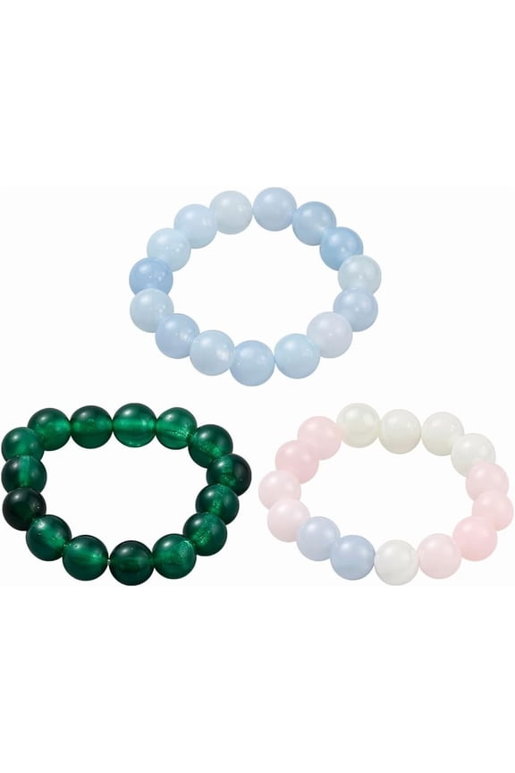 3 Pcs 3 Colors Gemstone Rings for DIY Women 19mm Natural Jade Stretch Finger Rings Colorful Stackable Rings Vintage Rings for DIY Crafting Jewelry Making