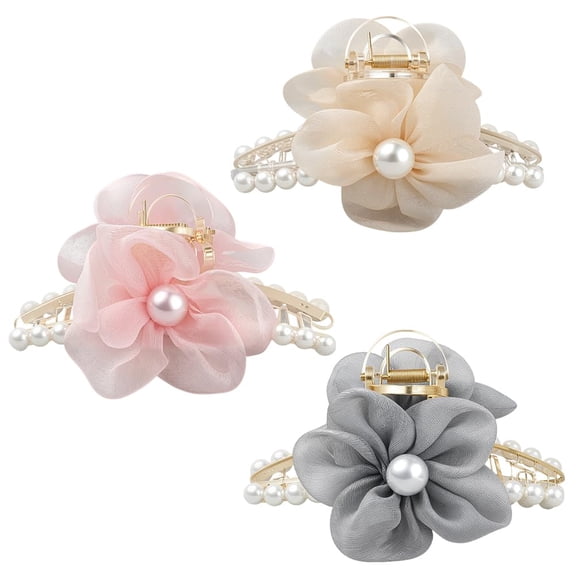 3 Pcs 3 Colors Hair Claw Clip Women Elegant Floral Pearl Hair Clips Non-slip Hair Clips Hair Decorative Accessories