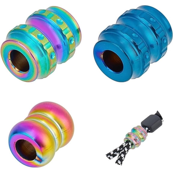 3 Pcs 3 Colors Lanyard Beads Paracord Bracelet Beads Groove Column European Brass Beads Metal Loose Spacer Beads for Jewelry EDC String Pendant Parachute String Tool Mixed ColorDIY