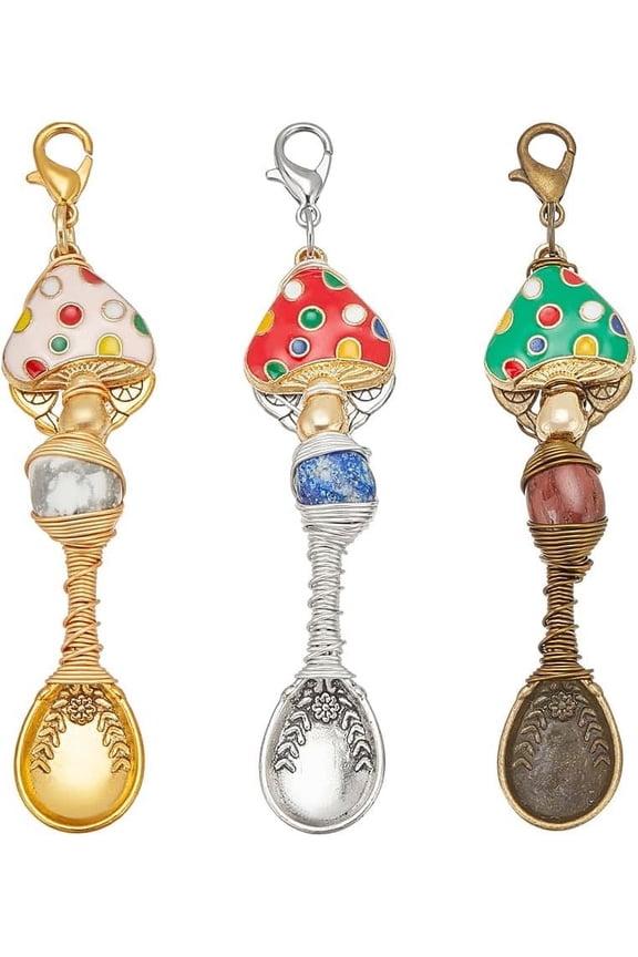 3 Pcs 3 Colors Natural Gemstone Beads Spoon Alloy Wire Wrapped Necklace Spoons for DIY Craft Jewelry Making Necklace Bracelet Key Chain 3 Inch Long