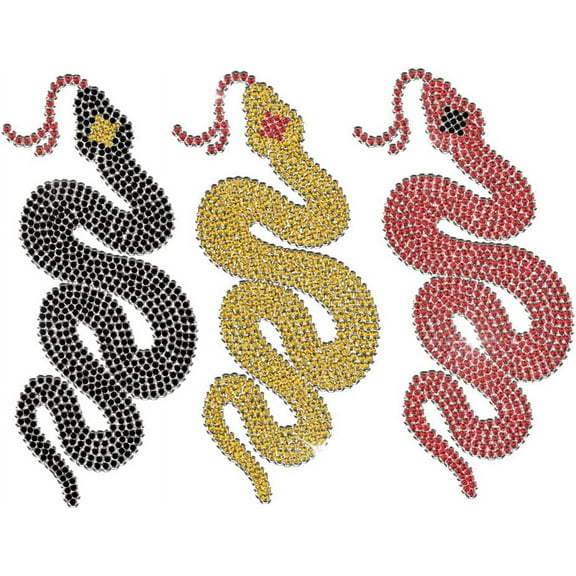 3 Pcs 3 Colors Snake Pattern Iron on Rhinestones Transfer Bling Clothing Repair Applique Heat Transfer Patches for T-Shirt Vest Shoes Hat Jacket Pants Bags Decor