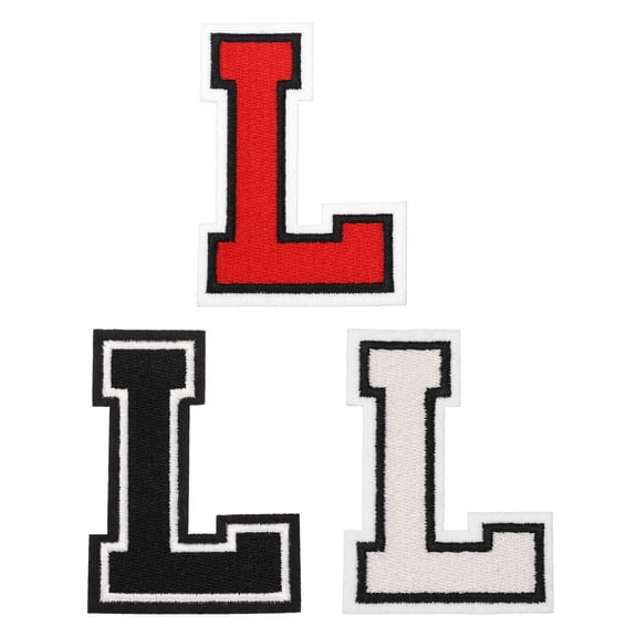 3 Pcs 3 Inch Iron-on Letters Patches, Letter L Embroidered Alphabet Appliques for Clothes Jacket Dress Hat Backpacks DIY Accessories, Red/White/Black