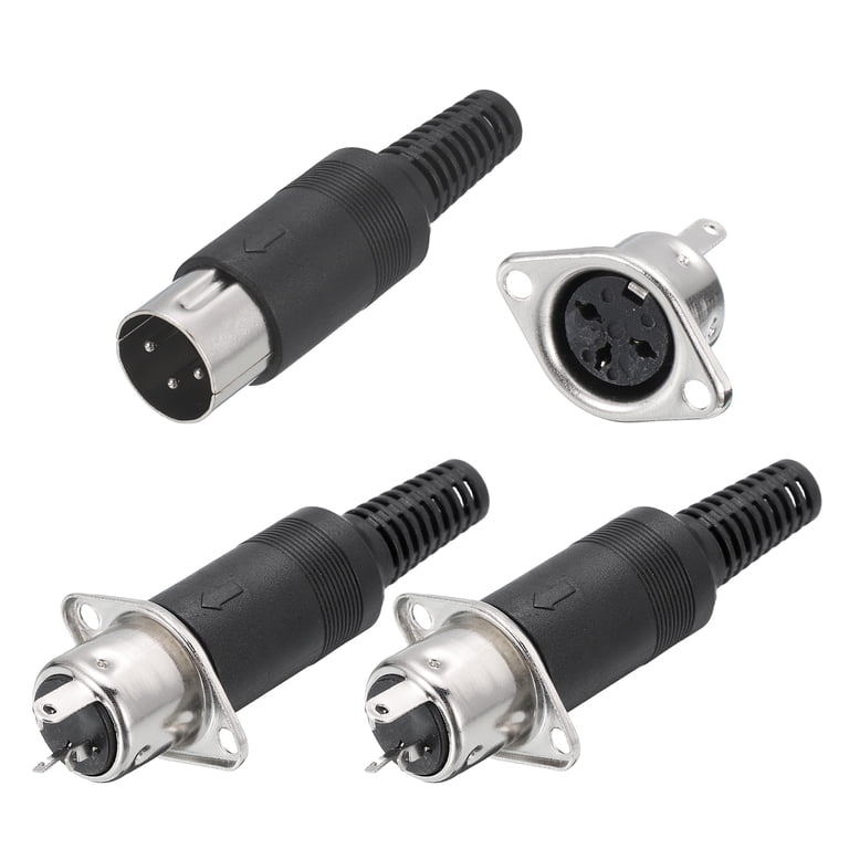6 Pcs 3-Pin DIN Male Plug Connector+Female Adapters Recessed