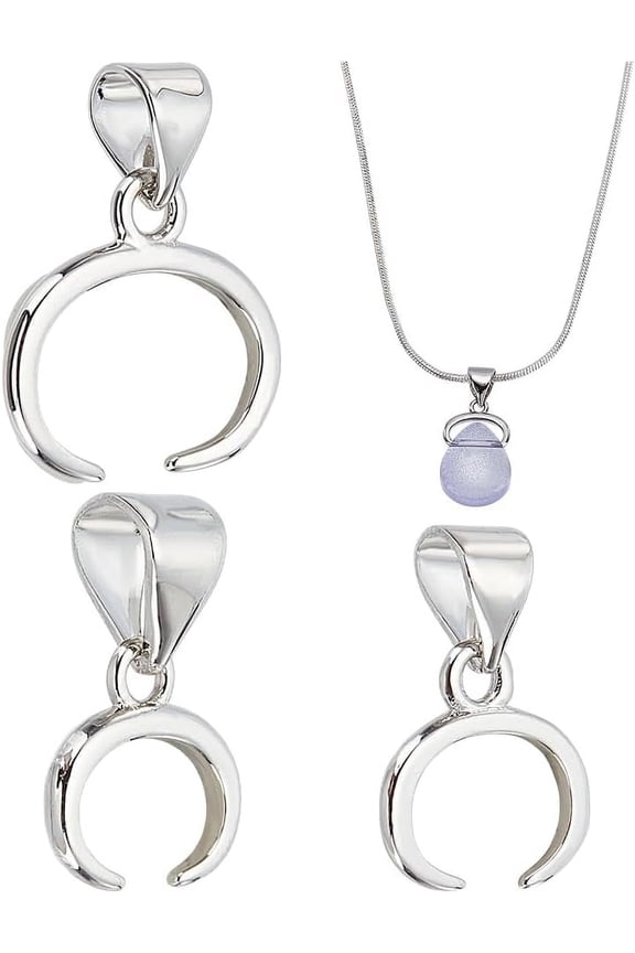3 Pcs 3 Size Brass Pendant Pinch Bail Clip Platinum Pendant Holder Clip Pinch Bails Connectors Clasp for Necklace Bracelet Earring Pendant Charms Jewelry Making Lucky Bead Pendant DIY Silver