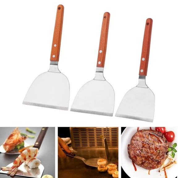 3 Pcs 3 Size Stainless Steel Cooking Spatula with Wooden Handle Tutuviw Versatile Turner for Frying Grilling and Baking Heat Resistant Stainless Steel Spatula for Frying Steak Pork Chop
