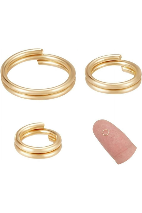 3 Pcs 3 Sizes 18K Gold Split Ring Brass Split Rings with Double Loops Ring Round Gold Plated Key Ring Split Rings Wire Charm Connectors