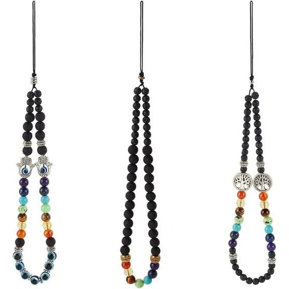 3 Pcs 3 Style Beaded Mobile Straps Beaded Phone Charm Wrist Strap Hand of Miriam Mobile Straps Tree of Life Phone Chain Strap Keychain for Keychain Cell Phone String Strap 9.9 inch